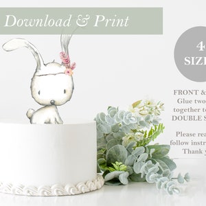Bunny Topper DOUBLE SIDED Printable Flower Cut Out Woodland Birthday Cake Baby Shower Decor Nursery Centerpieces DIY Digital File Forest