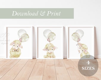 Ovejas Cordero Granja Set Vivero Decoración Cristiana Pared Arte Imprimible Impresión Digital Género Neutral Acuarela DIY Regalo Granjero Tema Animal Fe