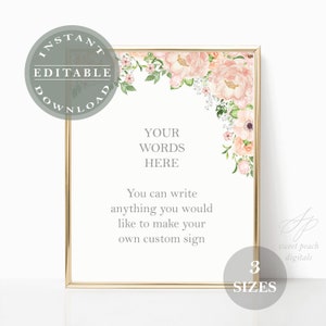 Editable Floral Sign Baby Shower Birthday Party Wedding Flower Decor Decoration Custom Signage Bridal Printable Multi Theme Multiple Sizes