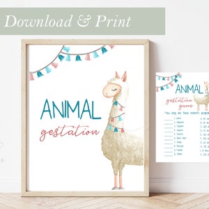 Llama Baby Shower Game Cards Animal Gestation Sign Llama Alpaca Baby Shower Printable Game Sign Boy Games Cards Ready To Print and Cut