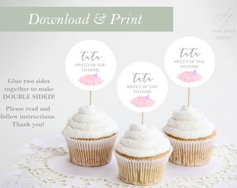 Tutu Sweet Cupcake Topper Digital imprimible Princesa Bailarina Cumpleaños Taza Pastel Baby Shower Decoración Decoración DIY Recortes digitales 2 pulgadas