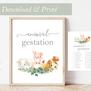 Farm Baby Shower Game Animal Gestation Card Digital Farmer Pregnant Mama Chicken Rooster Barnyard Barn Yard Decoration Decor Party Printable