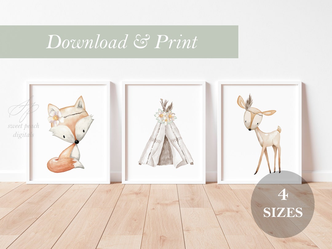 Boho Woodland Set Nursery Decor Wall Art Printable Digital Prints Girl ...