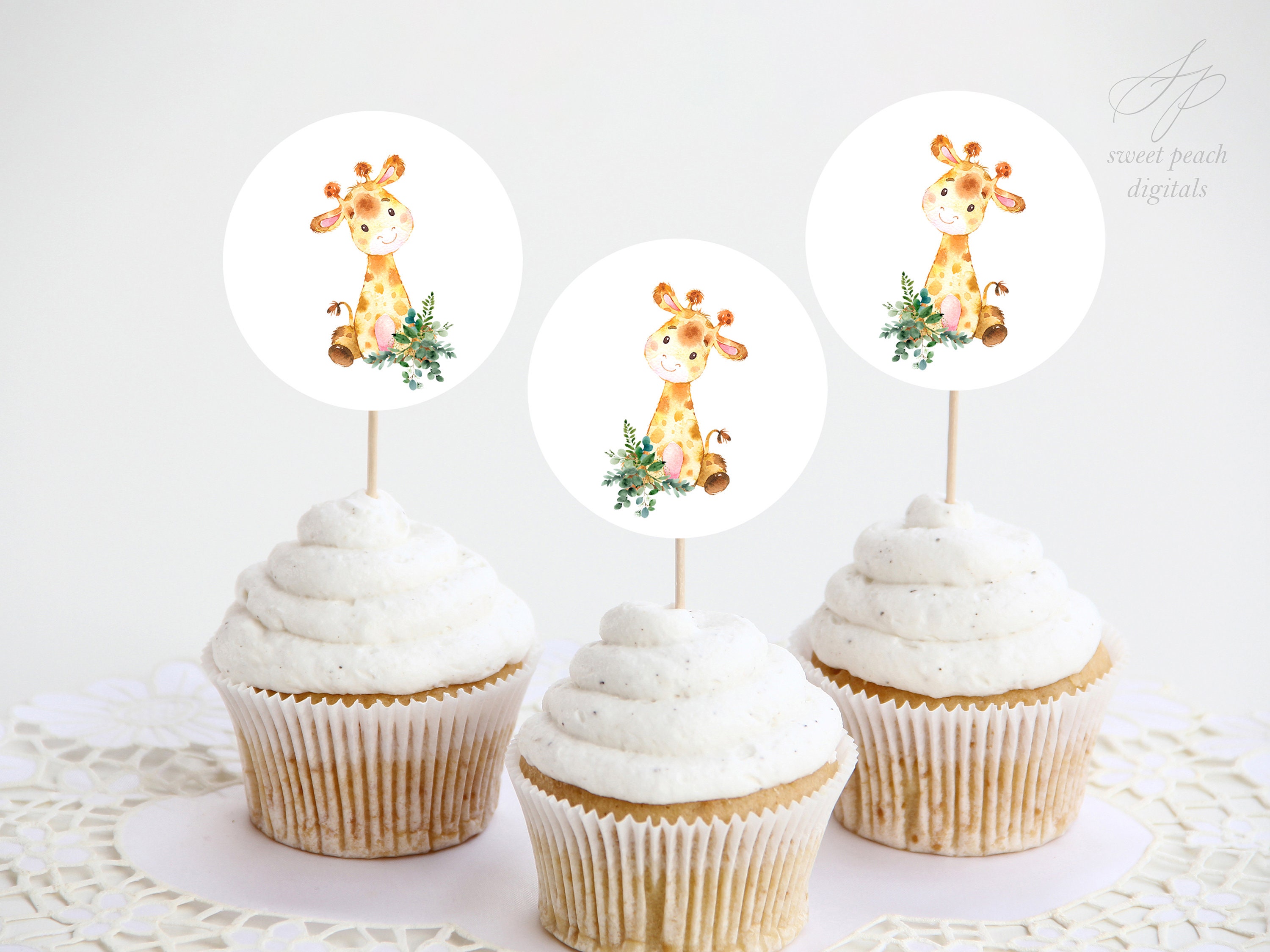 Giraffe Cupcake Topper Digital Printable Cup Cake Decoration | Etsy