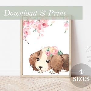 Puppy Nursery Decor Wall Art Printable Digital Prints Girl Watercolor Girl&#39;s Best Friend Puppies Girl DIY Gift Puppy Nursery Decor Doggie