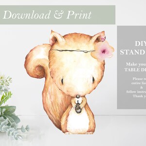 Squirrel Woodland Table Decoration Baby Shower Party Decor Forest Centerpieces Woods Stand Up Cut Out Printable Girl Nursery DIY Digital Art