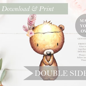 1 DOUBLE SIDED Bear Cut Out Printable Stand Up Woodland Girl Baby Shower Decor Nursery Woodland Animals Centerpieces DIY Digital Cut Outs