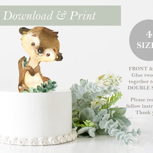 Otter Cake Topper Woodland Forest 4 Sizes Print and Cut Out Greenery Printable Birthday Cake Baby Shower Decor Centerpieces DIY Digital File