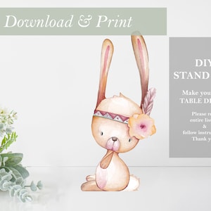 Bunny Rabbit Table Decor Stand Up Cut Out Printable Woodland Girl Baby Shower Decor Nursery Woodland Animal Centerpiece DIY Digital Cut Outs