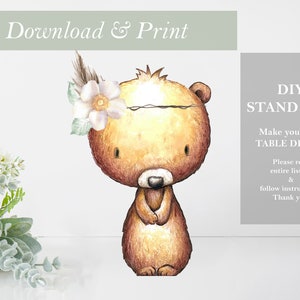 Bear Woodland Table Decoration Baby Shower Party Decor Gender Neutral Stand Up Cut Out Printable Girl Nursery Centerpieces DIY Digital Bear