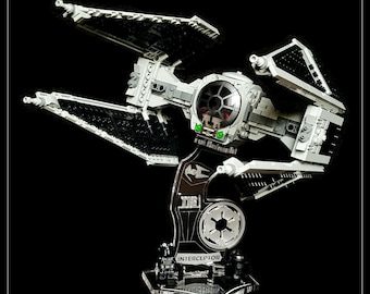 Display stand 3D-ENGV angled for Lego 75348 Mandalorian TIE Interceptor + minifigures slots (A1099)