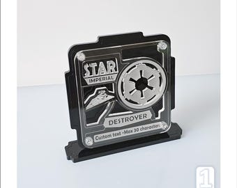 Display Plaque for STAR DESTROYER Models (black-clear, CUSTOM text, stand or wall display) -P003