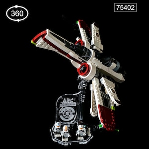 May include: A white, red, and black LEGO Star Wars ARC-170 Starfighter with three minifigures on a clear display stand. The stand has the text "ARC STARFIGHTER" on it. The set number 75402 is visible in the top right corner of the image.