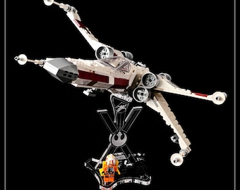 Display stand angled for Lego 75393 X-WING Fighter + minifigures slots (A1130)
