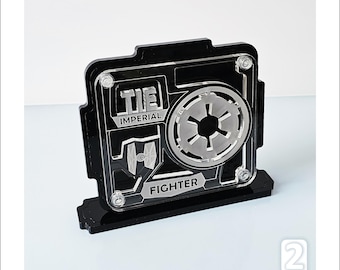 Display Plaque for TIE FIGHTER Models (black-clear, stand or wall display) -P001