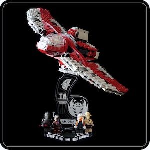 Display stand 3D-ENGV angled for Lego 75362 Ahsoka Tano&#39;s T-6 Jedi Shuttle + minifigures slots (A1102)