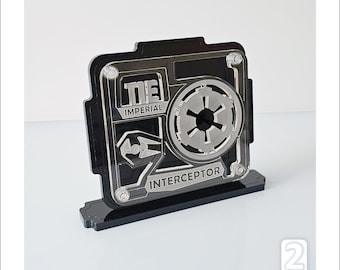Display Plaque for TIE INTERCEPTOR Models (black-clear, stand or wall display) -P002