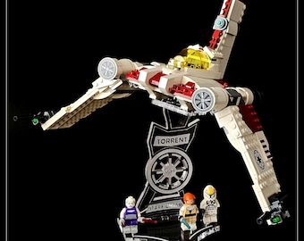 Display stand angled for Lego 75432 V-19 Torrent Starfighter + minifigures slots (A1119)