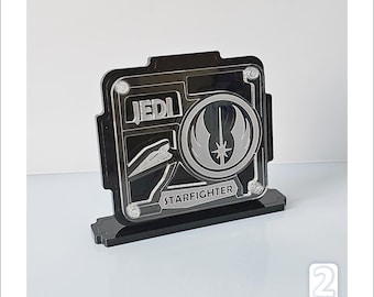 Display Plaque for JEDI STARFIGHTER Models (black-clear, stand or wall display) -P004