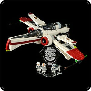 Display stand 3D angled for Lego 75402-8088-7259 ARC-170 Starfighter + minifigures slots (A1034)