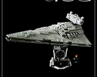 Display stand angled for Lego 75394-75055 - Imperial Star Destroyer - white-grey + minifigures slots (A3107)