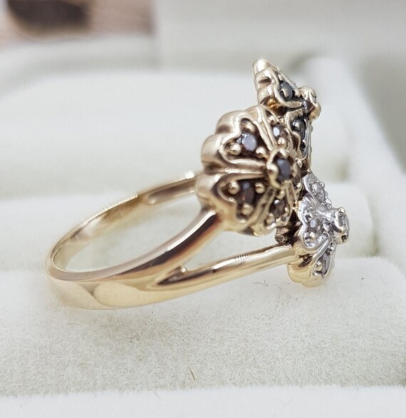 Vintage 9ct Gold Diamond Flower Ring, 9ct Diamond… - image 4