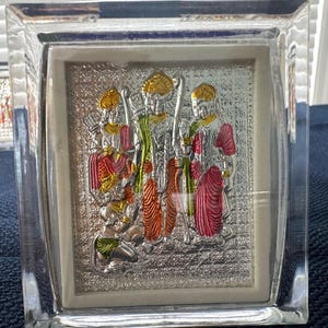 Small - Pure silver Ram parivar - Sita Rama -silver god frame. Budget friendly pure silver gift ideas. Puja silver frames. Silver puja decor