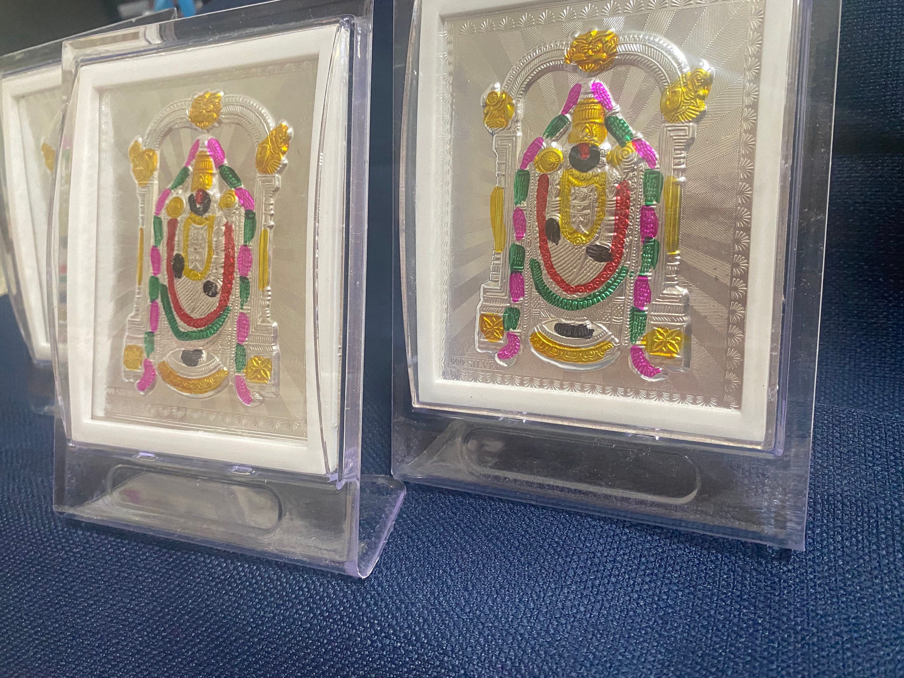 Large Pure Silver God Frame With Enamel Look. Lord Balaji Silver God