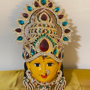 Goddess lakshmi devi face set. Premium quality stone studded lakshmi face idol for puja. Sravanamasam lakshmi puja idols.