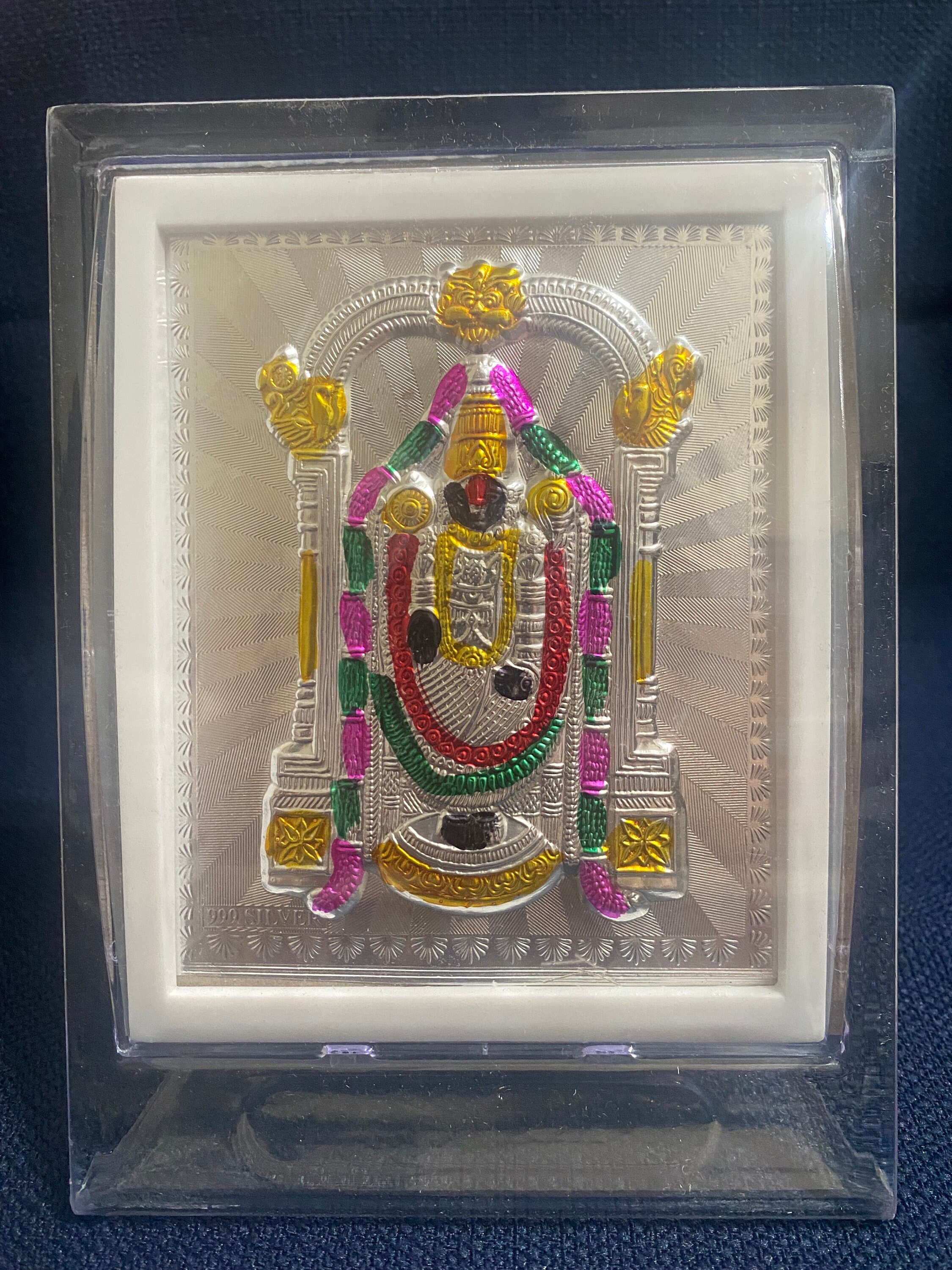 Large Pure Silver God Frame With Enamel Look. Lord Balaji Silver God