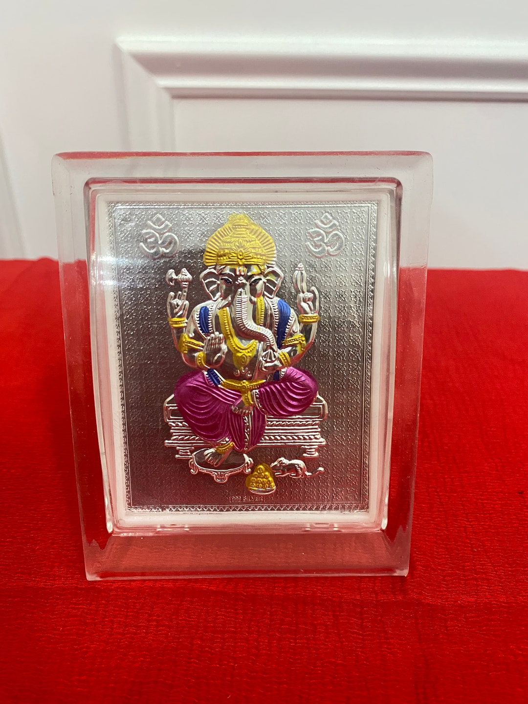 Medium Pure Silver Ganesha Idol Frame With Enamel. Budget Friendly