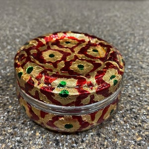 Meenakari small size steel box. Unique gift ideas. Budget friendly gift ideas.Jewels storage organizer. Dry fruit n puja items storage box