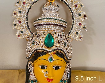 Goddess Vara Maha Lakshmi Devi face idol. Premium quality shiney stone studded lakshmi face idol for puja. Sravanamasam n diwali puja idols.