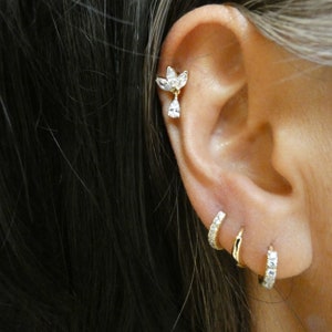 Lotus Stud Earrings, Lotus Flower Earrings, Lotus Dangle Earrings, Marquise Earrings, Bridal Earrings, Cartilage Piercing, Helix Piercing