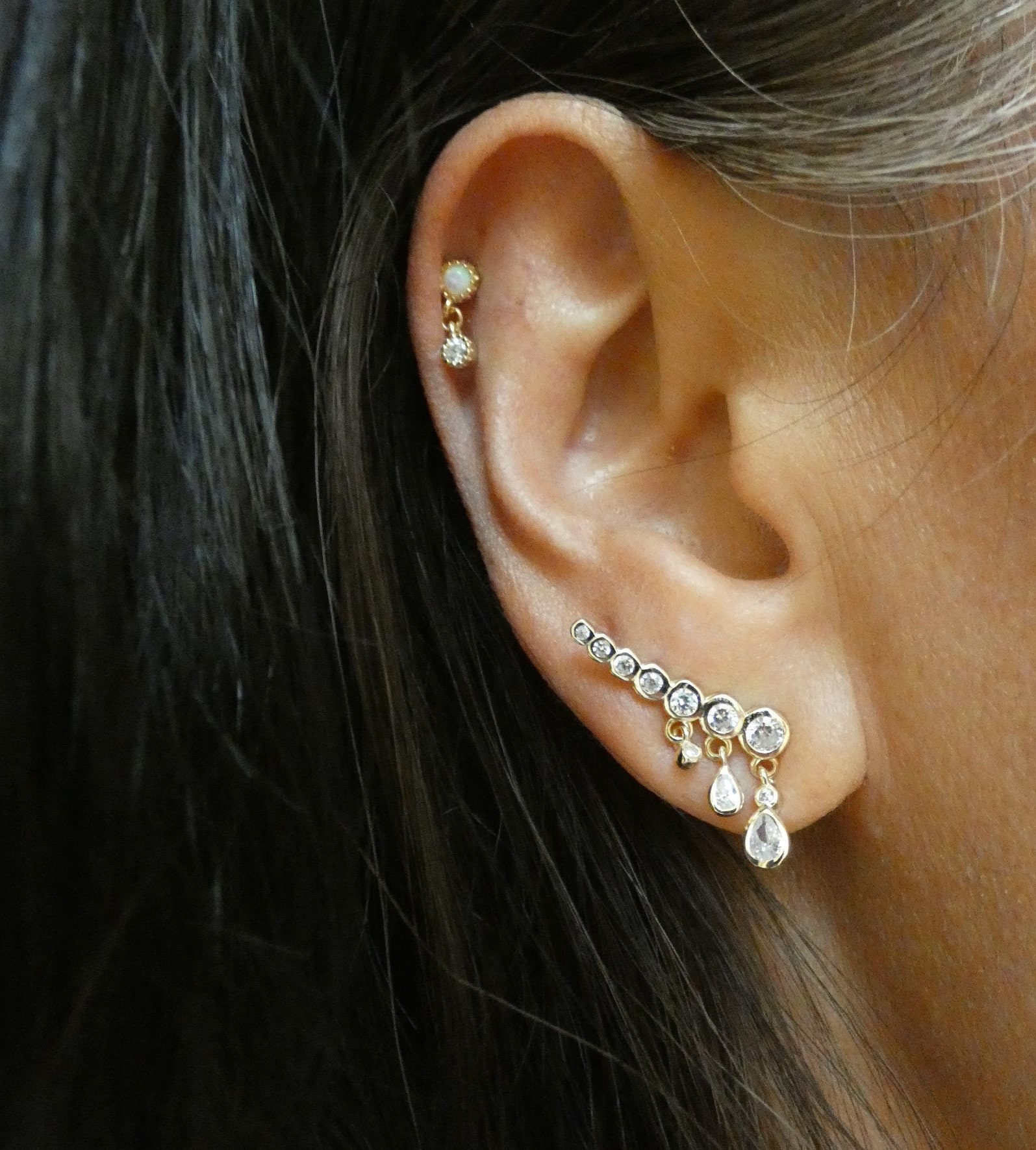 Ear Climber, Ear Crawler, Curved Ear Bar, Diamond CZ Ear Climber ...