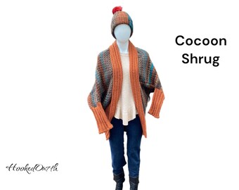 Crochet chunky shrug or cocoon sweater, copper earth tones  oversized cardigan for women, soft blanket sweater