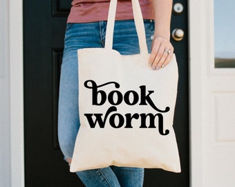 BOOK Worm Canvas Tote Bag | Trendy Bookish Esthetische Tote Bag | Boek Bag | Boodschappenmarkt tas | Lover Tote Bag boeken | Boekachtig cadeau-idee