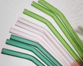 Colored Glass Straws | Reusable Glass Straw | Pink Straw | Green Glass Straw | Colorful Glass Straw Pack | Glass Straw for Coffee Cup