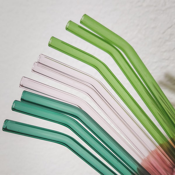 Colored Glass Straws | Reusable Glass Straw | Pink Straw | Green Glass Straw | Colorful Glass Straw Pack | Glass Straw for Coffee Cup