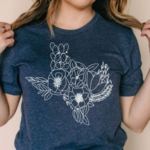 Floral Texas T-Shirt | Women&#39;s Graphic Tee | Texas Flowers T-Shirt | Texas State Tshirt | Texas Floral Shirt | Texas Shirt | Ladies TX Shirt