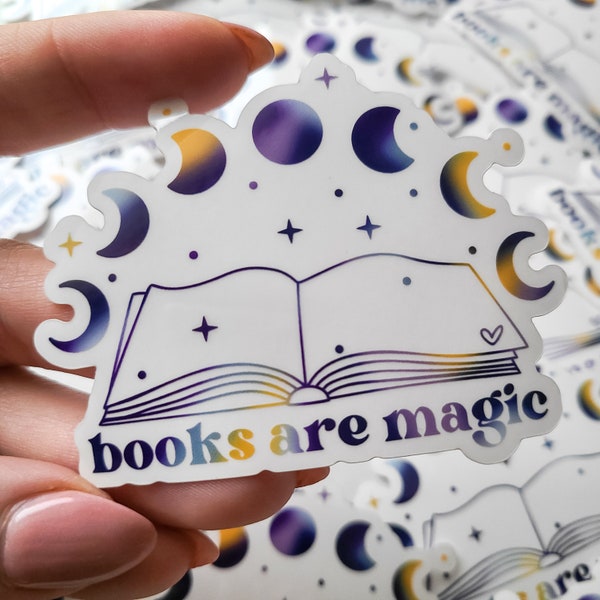 Books Are Magic Sticker | Aesthetic Moon Phases Sticker | Celestial Book Sticker | Witchy Sticker | Book Sticker for Kindle | Kindle Sticker