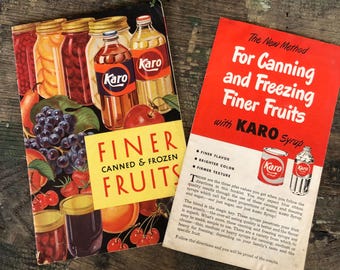 Vintage 1940s Canning Cookbook Karo Fruit Recipe Booklet and Pamphlet Preppers Homesteading