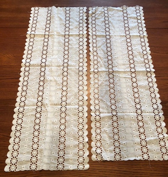 2 Vintage Dresser Scarf Runner White Embroidered Eyelet Etsy