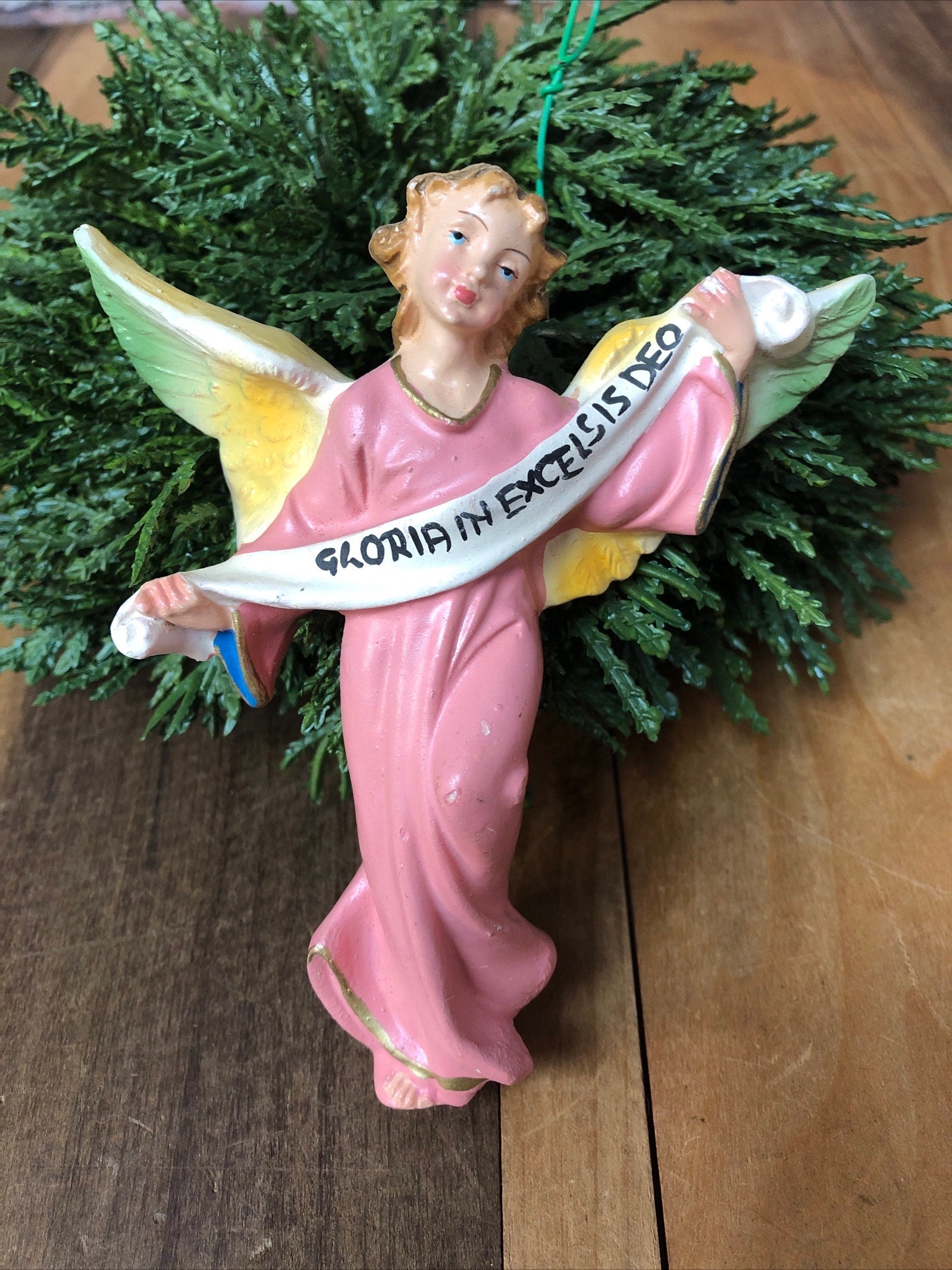 Nativity　Excelsis　Hanging　In　Gloria　海外　Ornament　Vintage　即決-　Deo　Italy　Angel　Pink