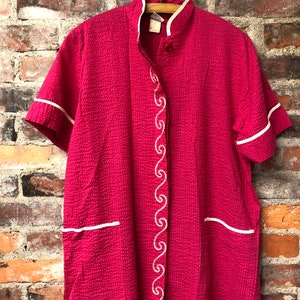 Vintage 60s 70s Seersucker Housecoat Robe House Dress Lounge Wear sz 14 Button Front