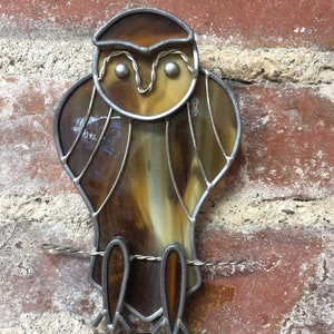 Vintage WISE OWL Stained Glass Suncatcher Bird Ornament 5.5&quot;