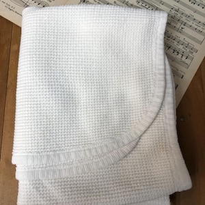 Vintage Baby Blanket Cotton Waffle Weave White Curity Thermal Receiving 34 x 33 inches