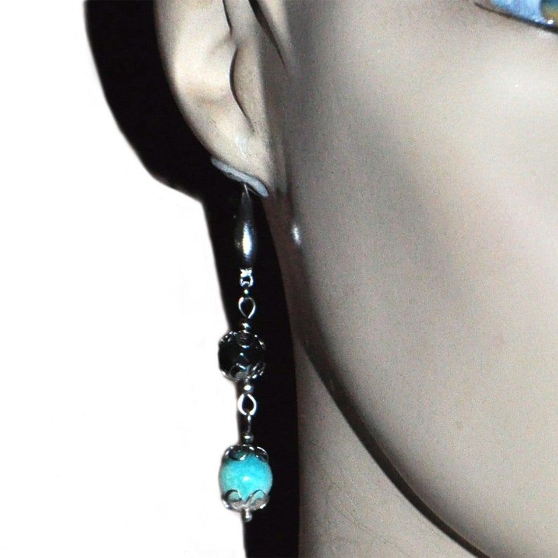 ZEEO steel silver jewelry green Amazonite and Hematite earrings