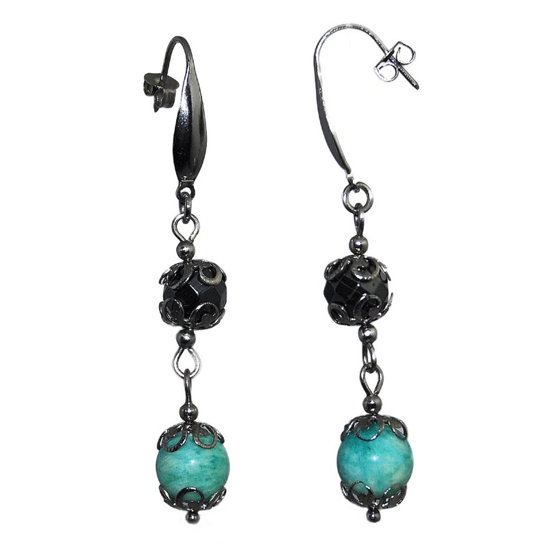 ZEEO steel silver jewelry green Amazonite and Hematite earrings