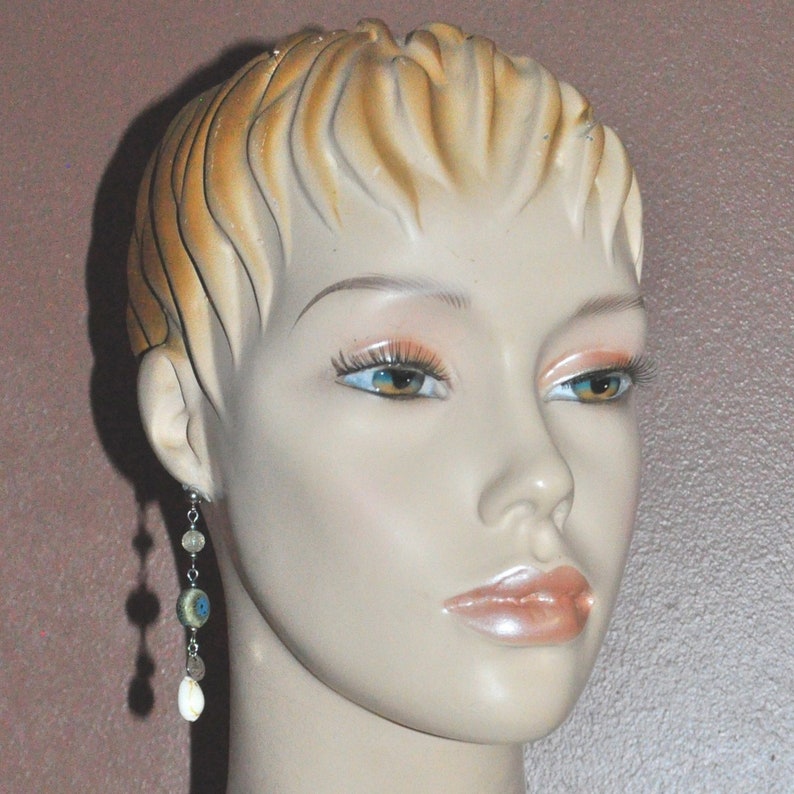 ZEEO Long earrings steel quartz rutile seashell ceramic jewel